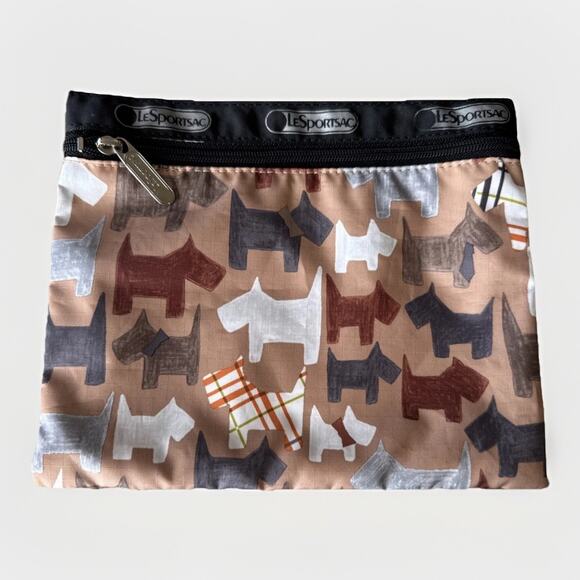 LeSportsac Scottie Dog WOOF ARF RUFF Single Zip Cosmetic Clutch Bag retired - Picture 1 of 3